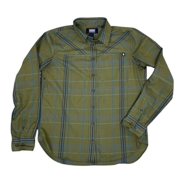 Duluth Trading Co. Olive Green Wool Blend Plaid Shirt Hiking Farmcore Sz XS - Picture 4 of 16